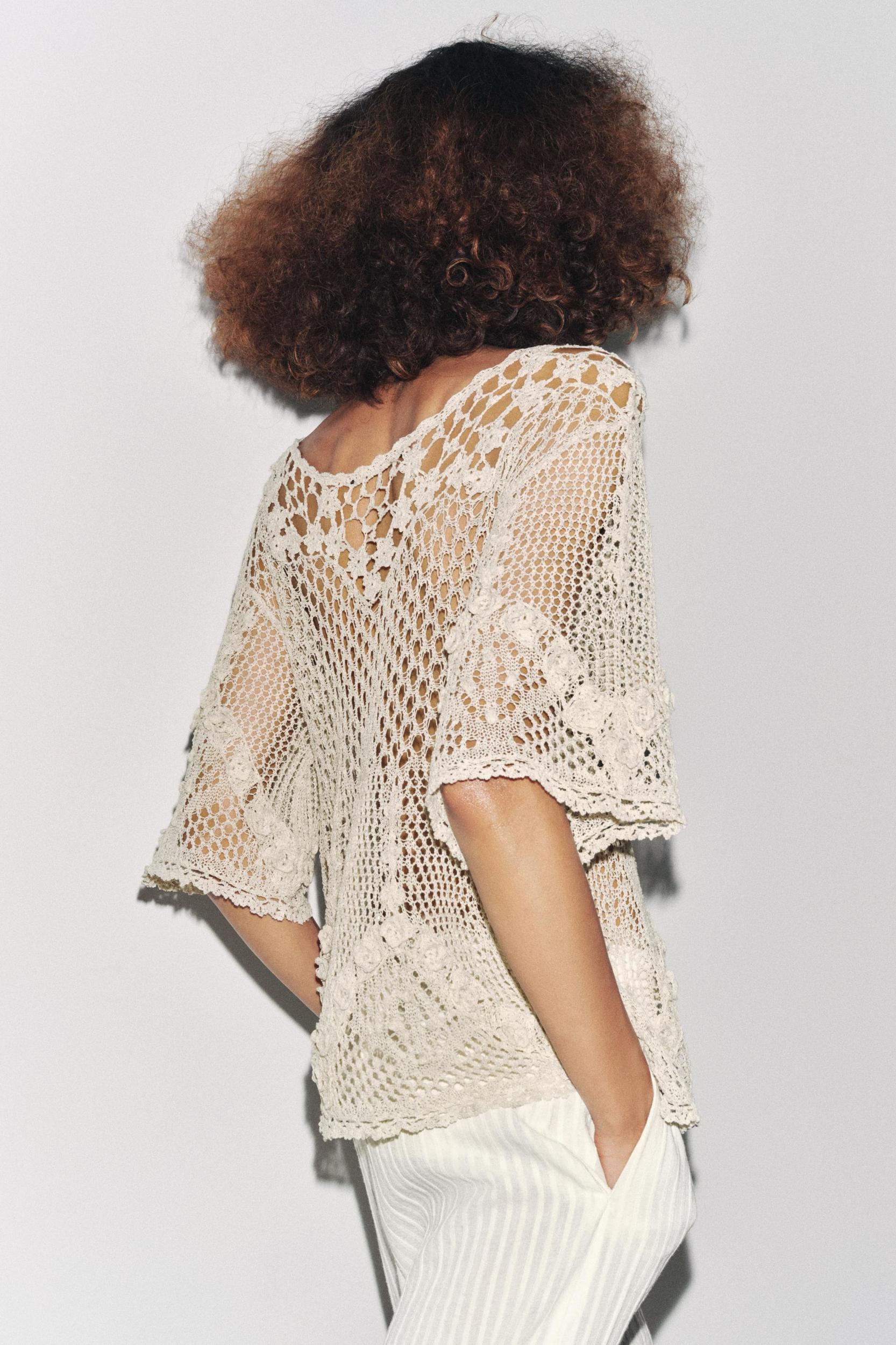 TEXTURED CROCHET KNIT TOP Product Image