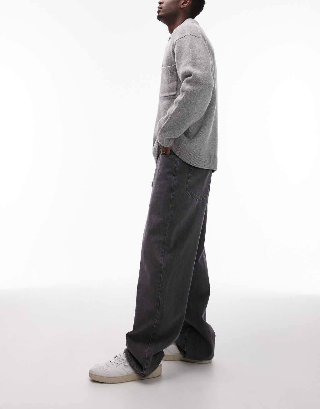 Topman baggy jeans in washed black | ASOS Product Image