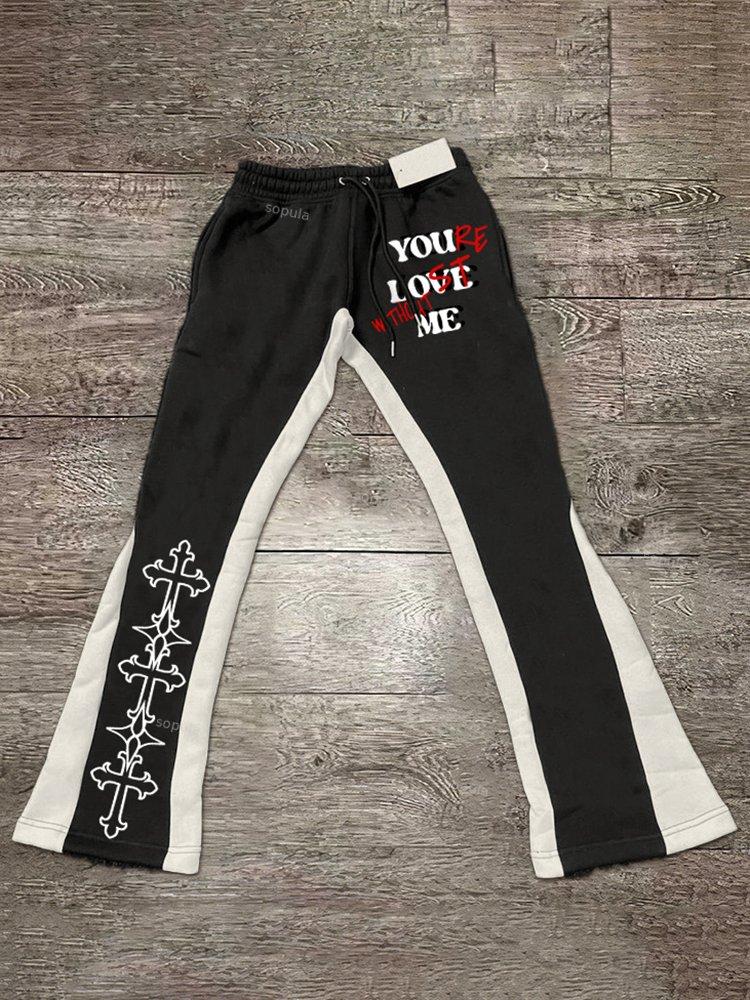Your Lost Without Me Contrasting Colors Stylish Casual Flared Trousers Product Image