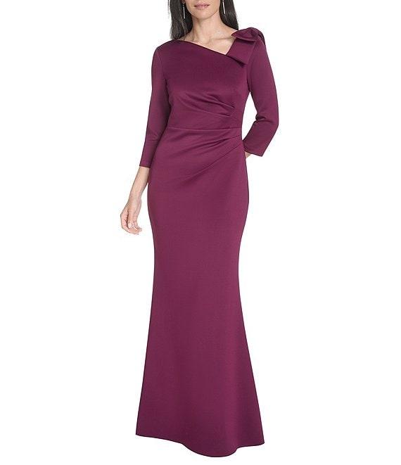 Jessica Howard 3/4 Sleeve Asymmetrical Neck Bow Shoulder Side Tuck Gown Product Image