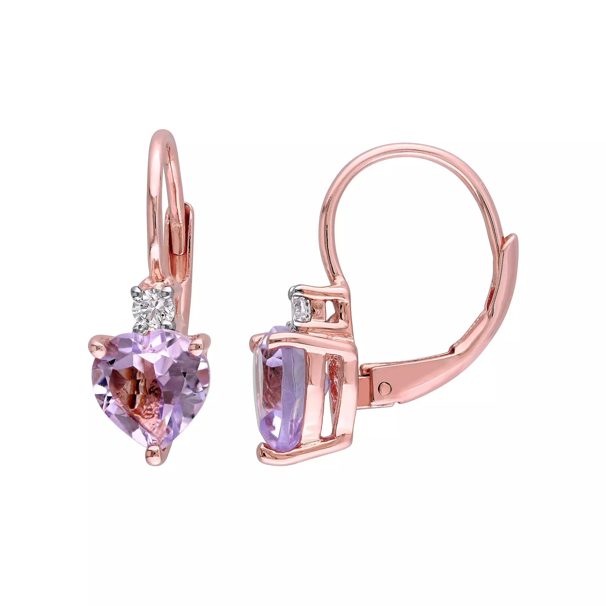 Stella Grace 18k Rose Gold Over Sterling Silver Rose de France & Lab-Created White Sapphire Leverback Earrings, Women's, Rose Gold Tone Product Image