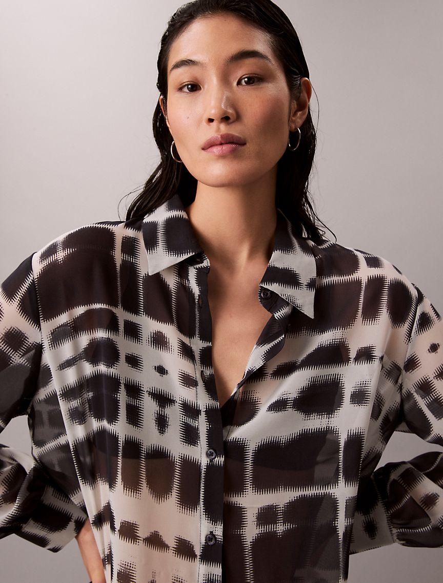 Chiffon Printed Classic Button-Down Shirt  Product Image