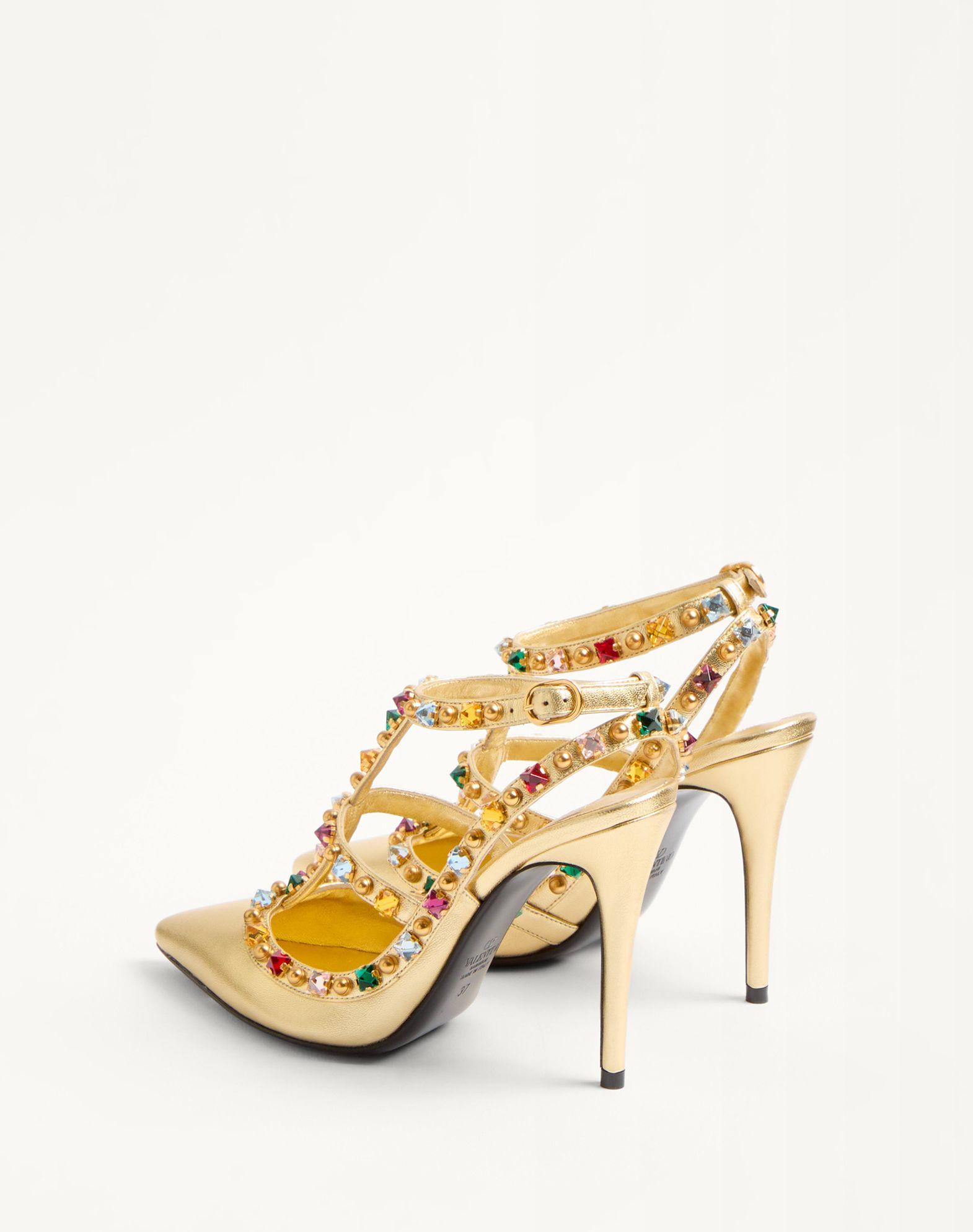 Rockstud Décolleté In Laminated Nappa With Cabochon And Crystals 100Mm Product Image