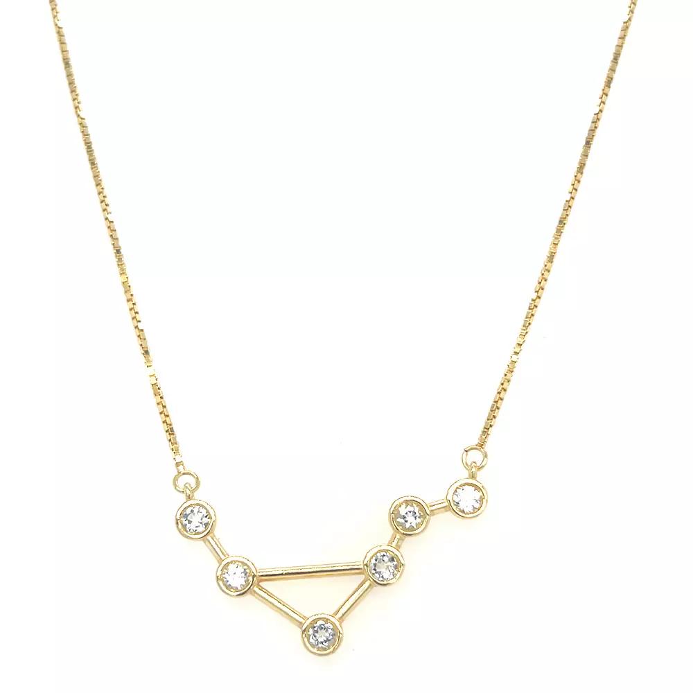 Meshmerise Sterling Silver White Topaz Zodiac Constellation Necklace, Women's, Size: 16-18" ADJ, Gold Tone Libra Product Image