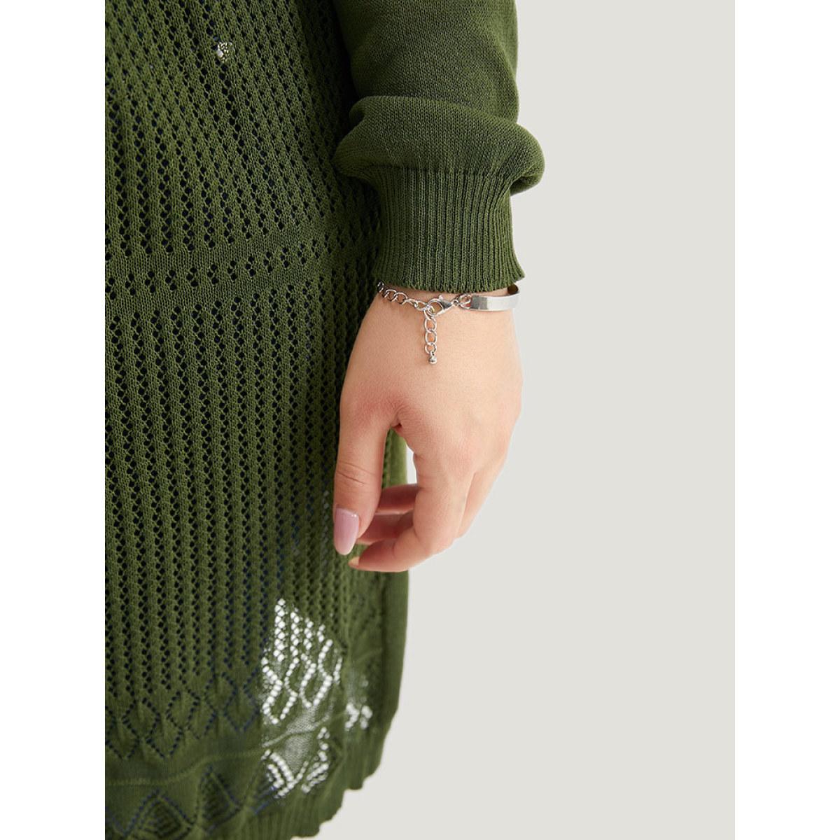 Plus Size Geometric Open Front Hollow Out Cardigan Moss Women Casual Loose Long Sleeve Dailywear Cardigans BloomChic 22-24/3X Product Image