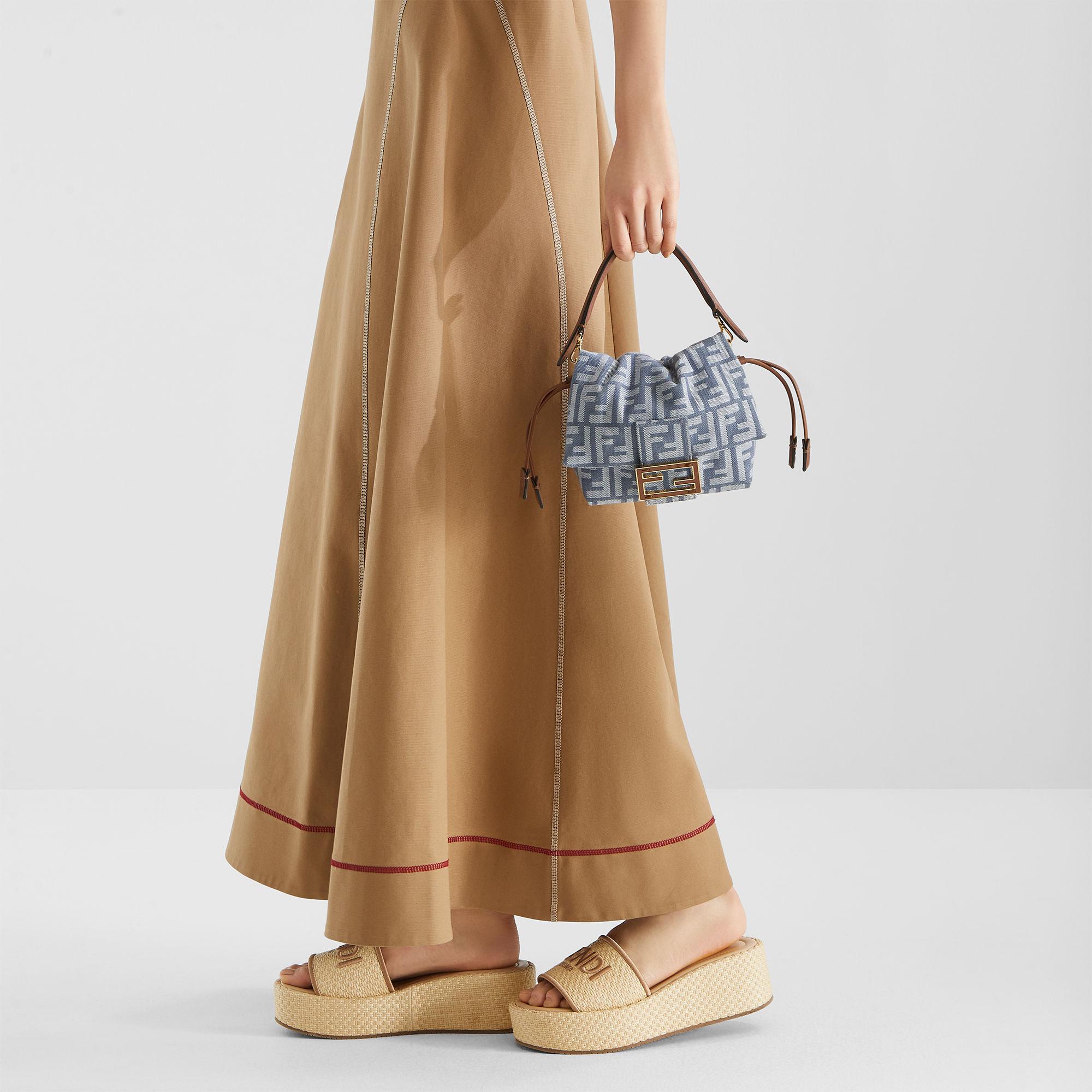 Mamma Baguette SmallBlue denim-effect FF jacquard mini-bag Product Image