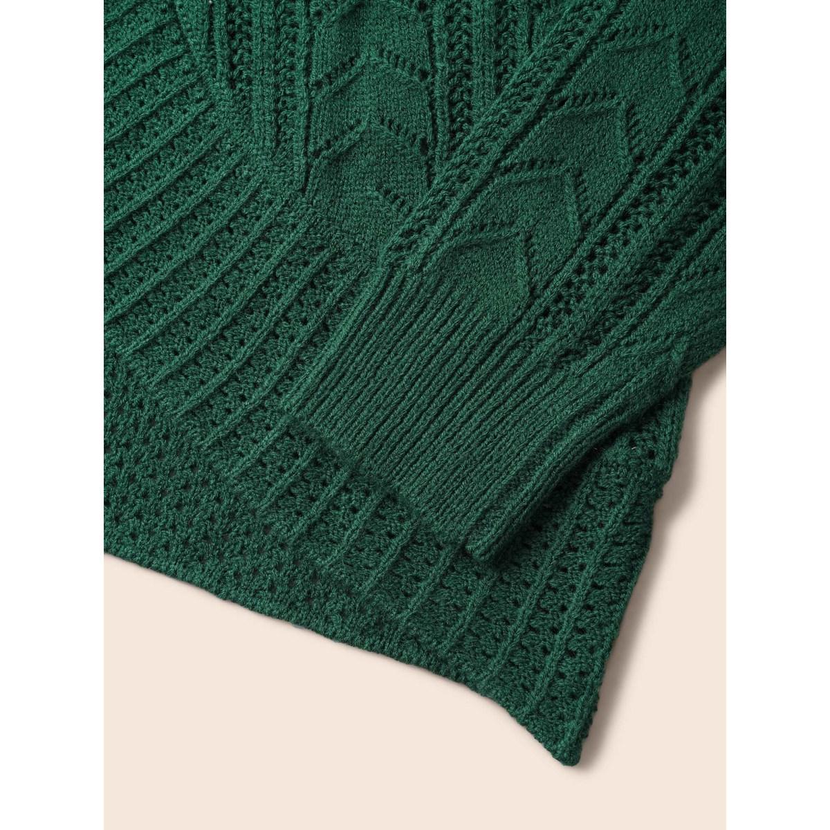 Plus Size Kimono Collar Cable Knit Arc Hem Cardigan DarkGreen Women Casual Loose Long Sleeve Everyday Cardigans BloomChic 28/5X Product Image