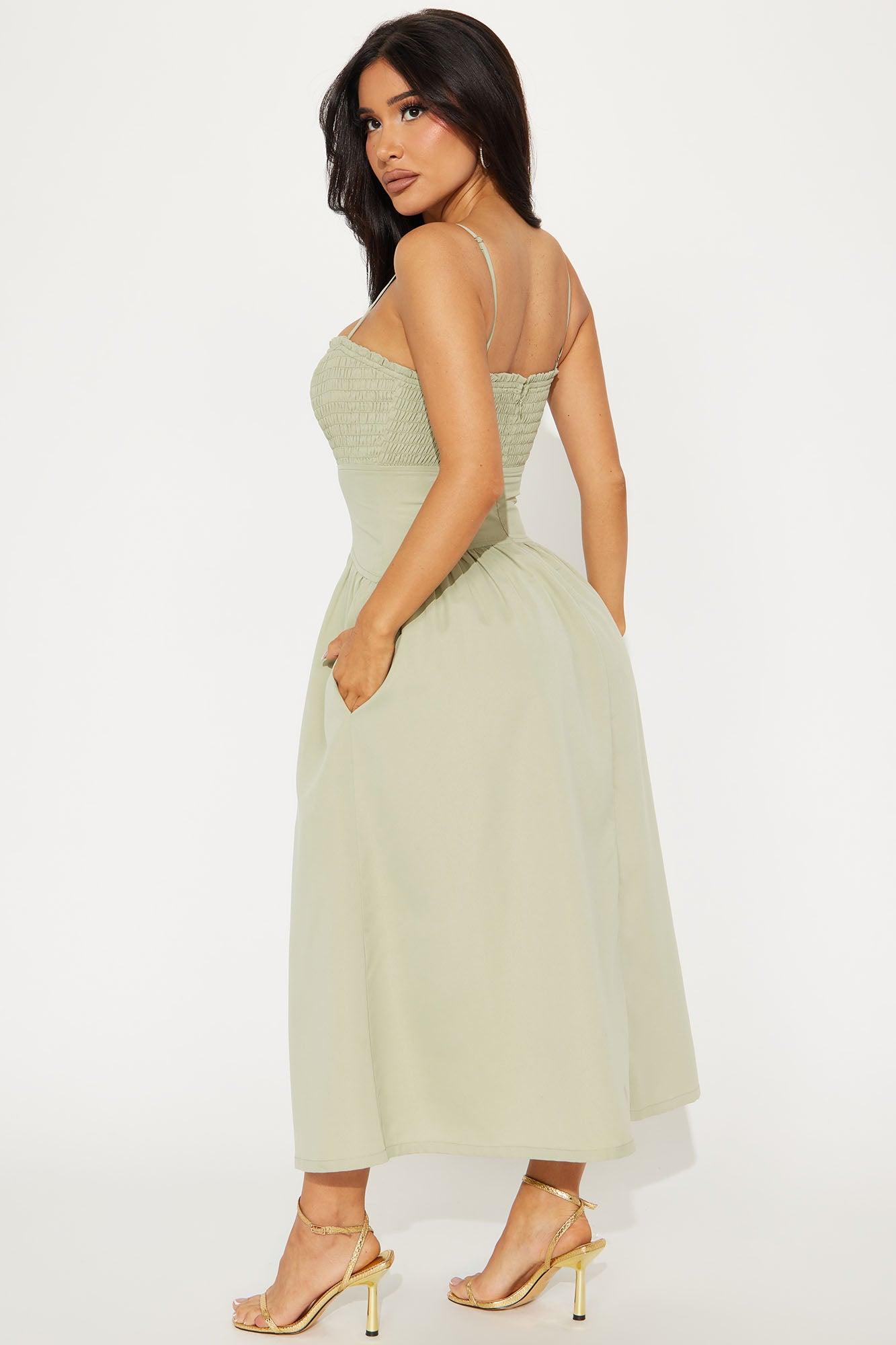 Blessing You Smocked Midi Dress - Sage Product Image