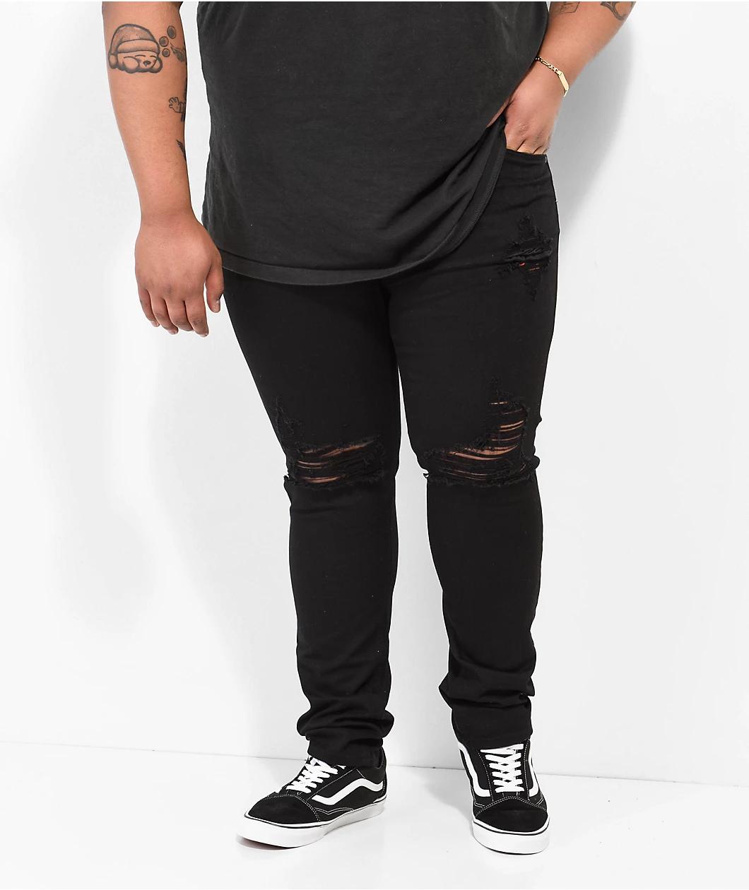 Empyre Verge Destroyed Black Tapered Skinny Jeans Product Image
