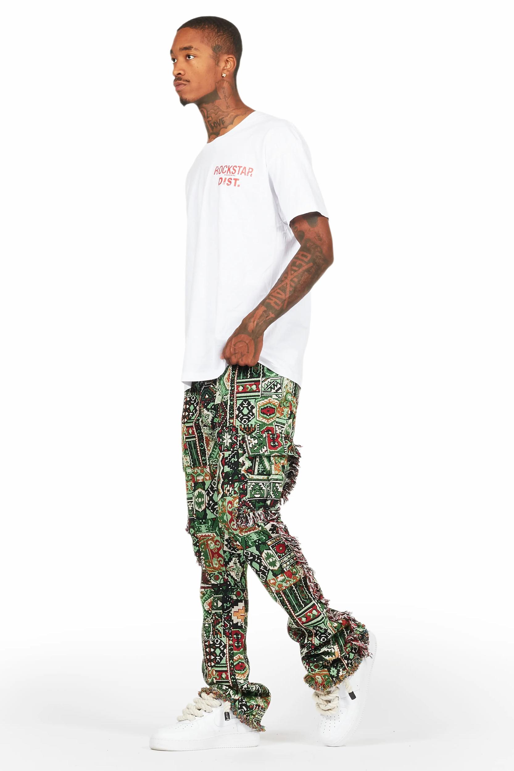 Ayami Green Slim Tapestry Flare Jean Male Product Image