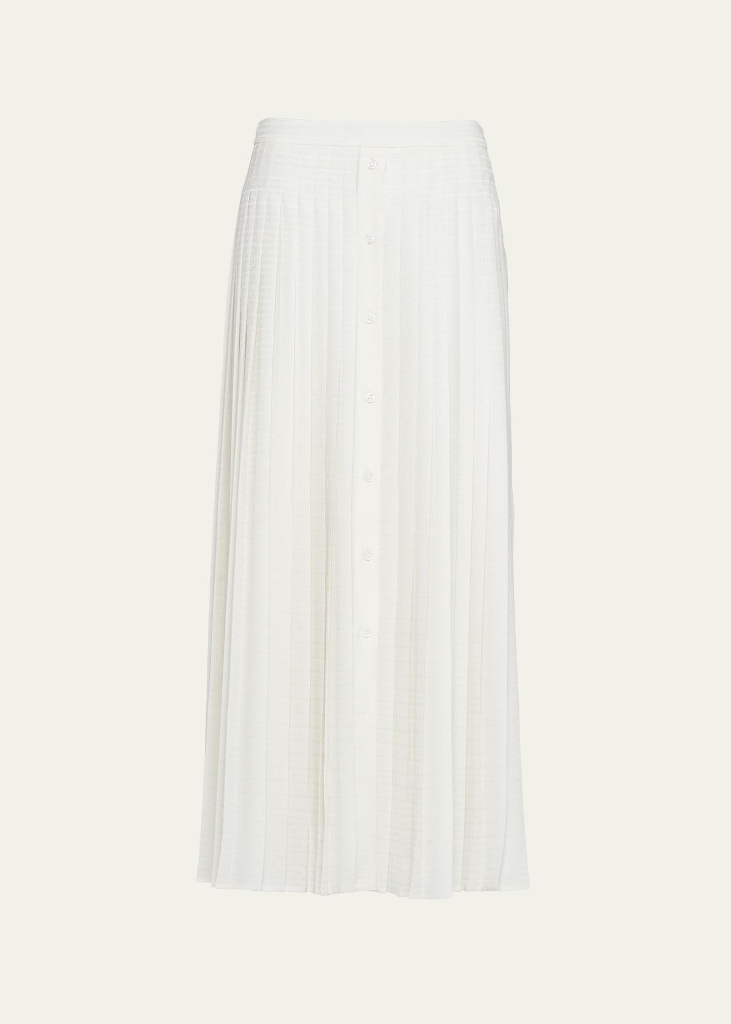 Logo-Embroidered Pleated Silk Midi Skirt Product Image