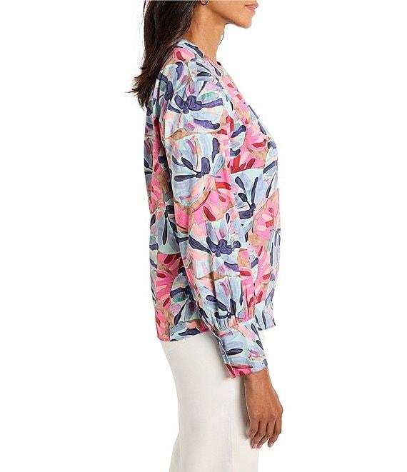 NIC + ZOE Woven Firework Foliage Split Neck Long Sleeve Blouse Product Image