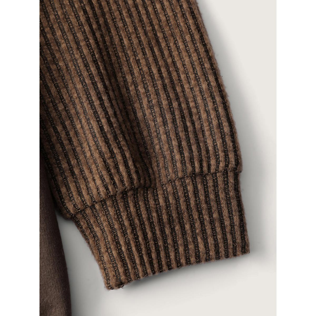 Plus Size Drawstring Mixed Material Button Hoodie Women DarkBrown Leisure Texture Hooded Casual Sweatshirts BloomChic 18-20/2X Product Image