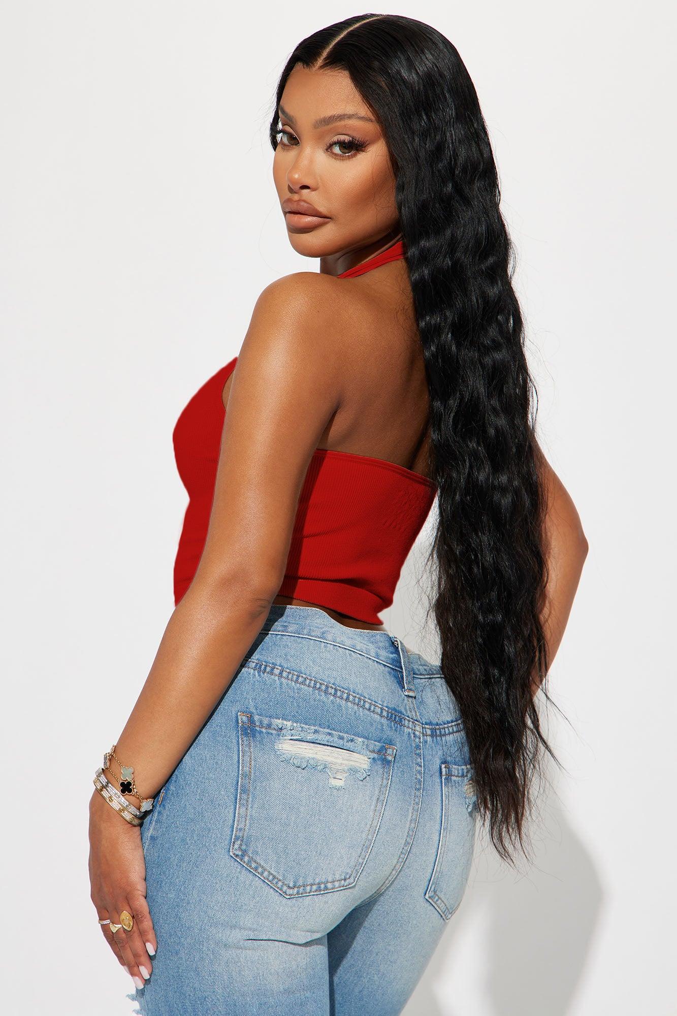 Simi Seamless Halter Crop Top - Red Product Image