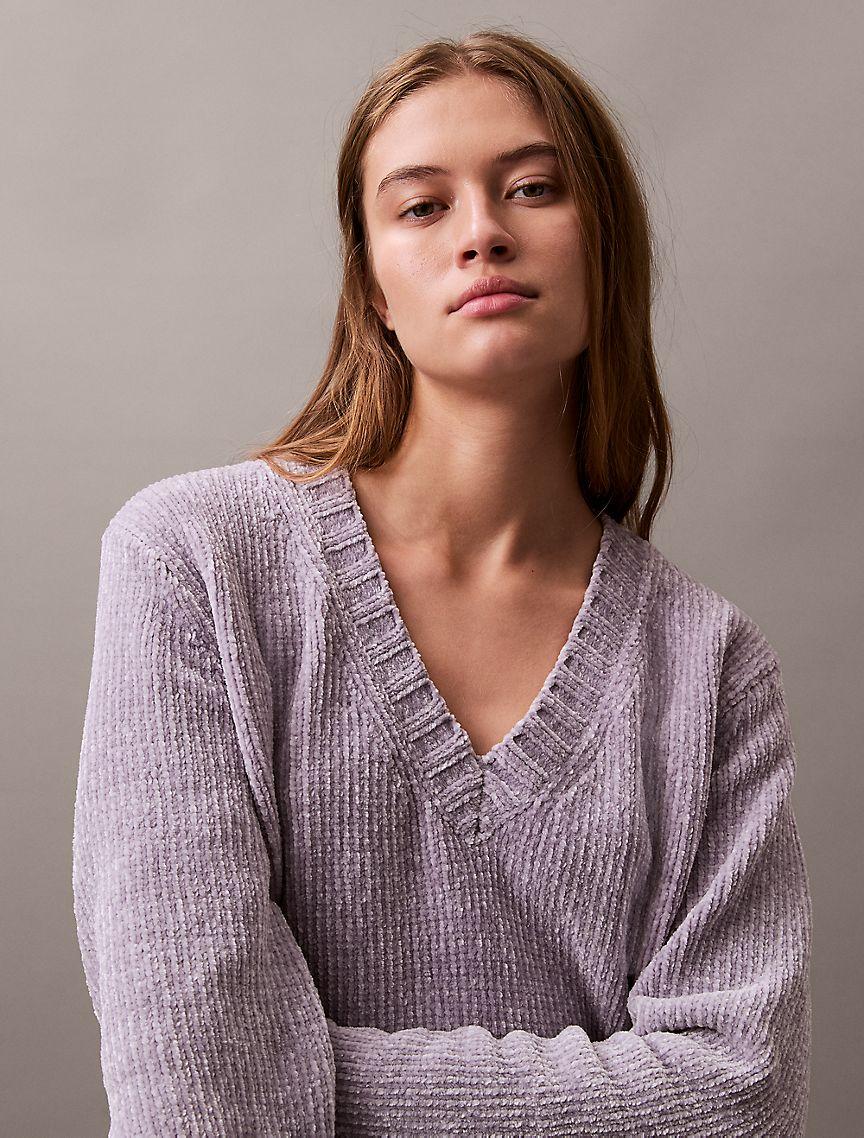 Chenille Relaxed V-Neck Sweater Product Image