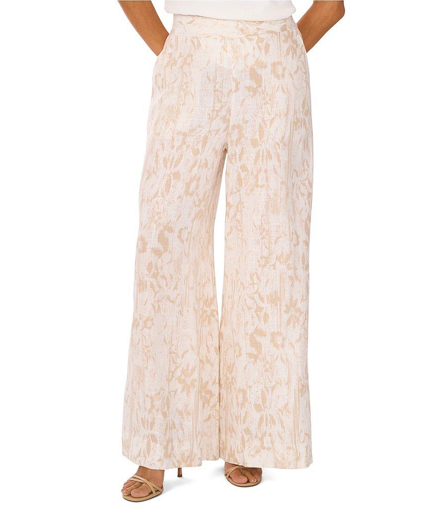 Vince Camuto Linen Printed Wide-Leg Pull On Pants Product Image