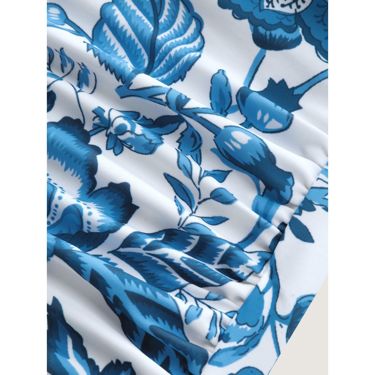 Plus Size Two-Piece Floral Print Ruched Mesh Swimsuit, Sarong Women's Swimwear Rosered Resort Gathered Curve Bathing Suits High stretch One Pieces BloomChic 18-20/2X Product Image