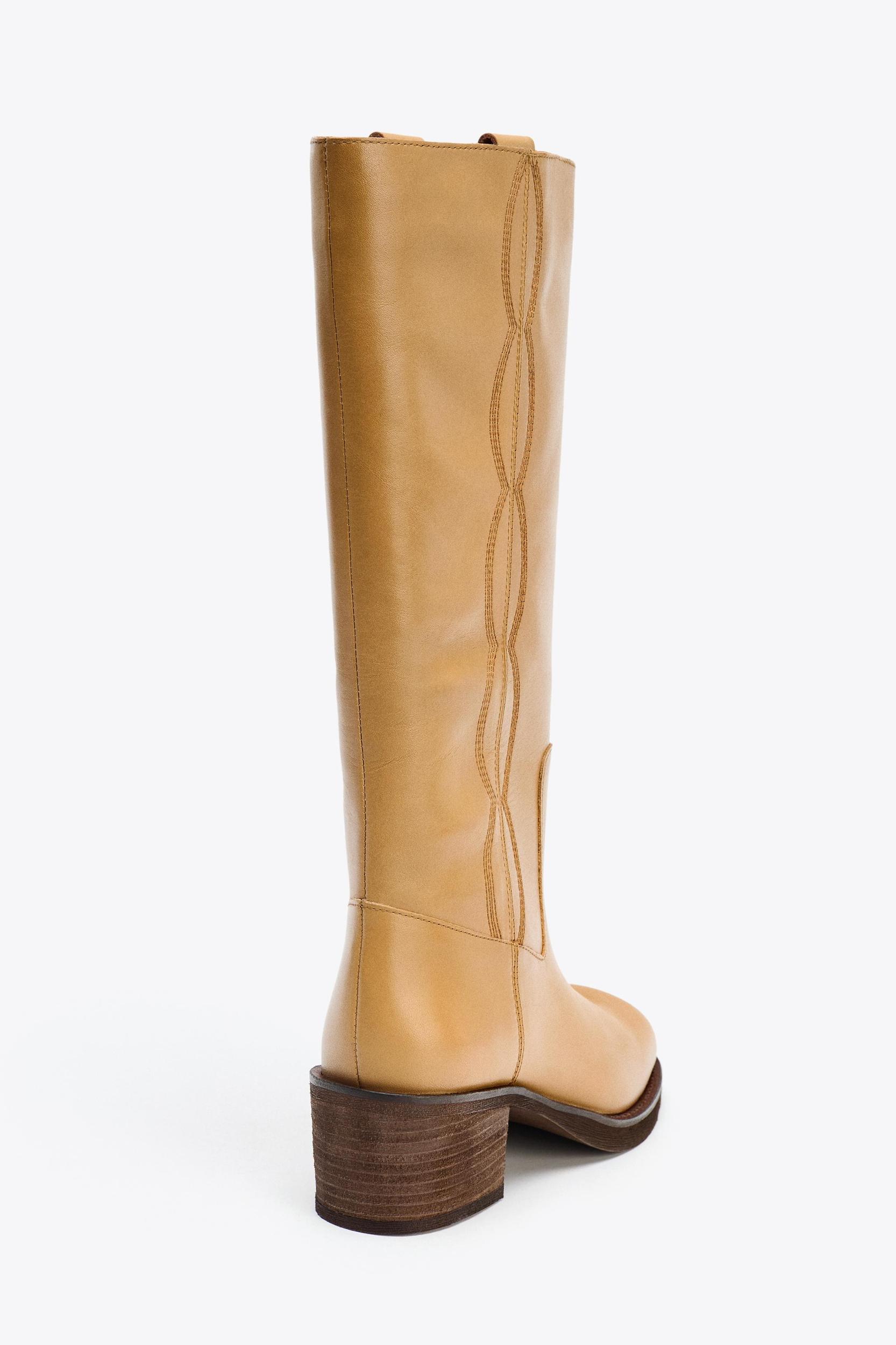 LEATHER TOPSTITCHED BOOTS Product Image