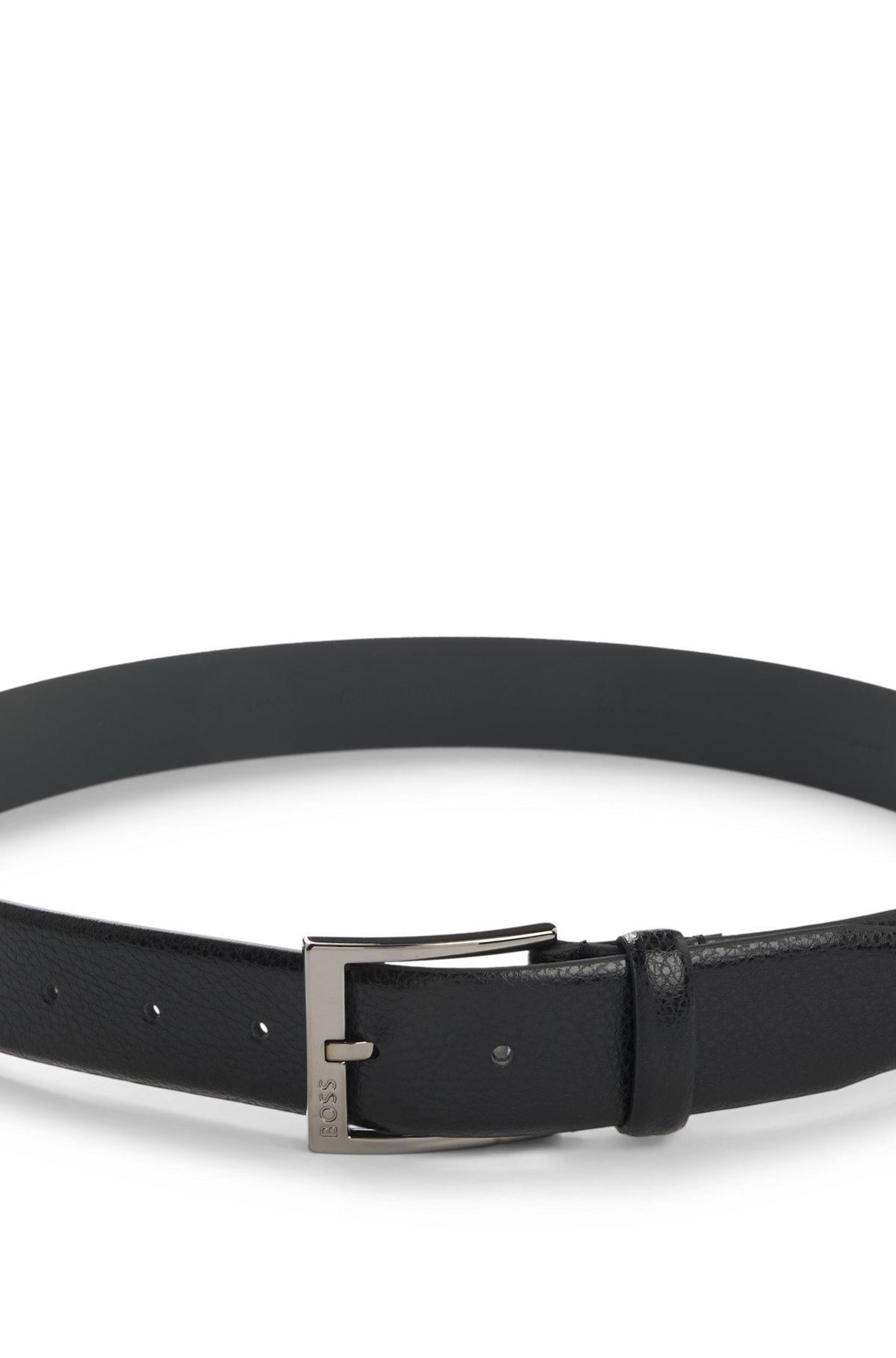 BOSS - Italian leather belt with a polished roller buckle - Black Product Image
