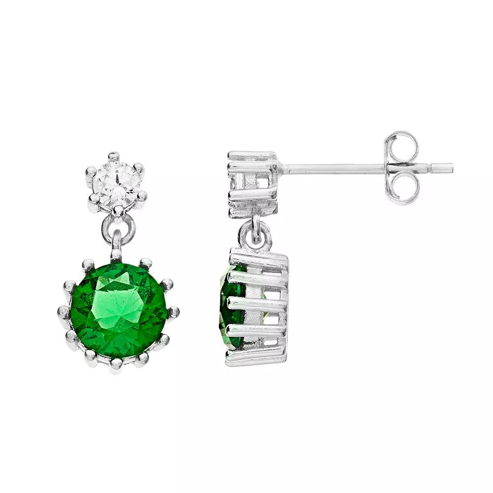 Sterling Silver Green Cubic Zirconia Drop Earrings, Women's Product Image