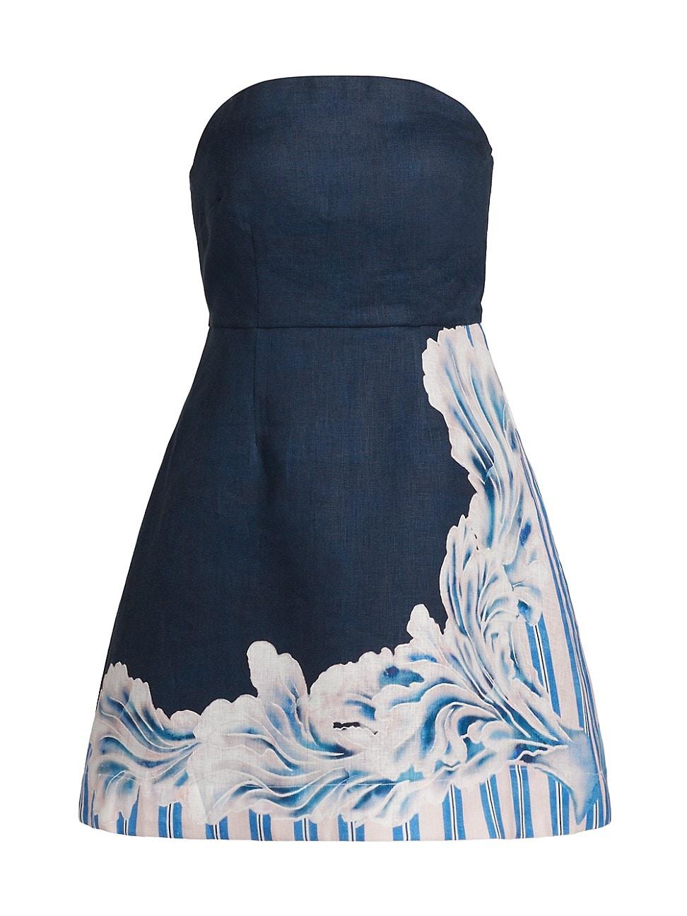 Womens Beatrix Printed Linen Strapless A-Line Minidress Product Image