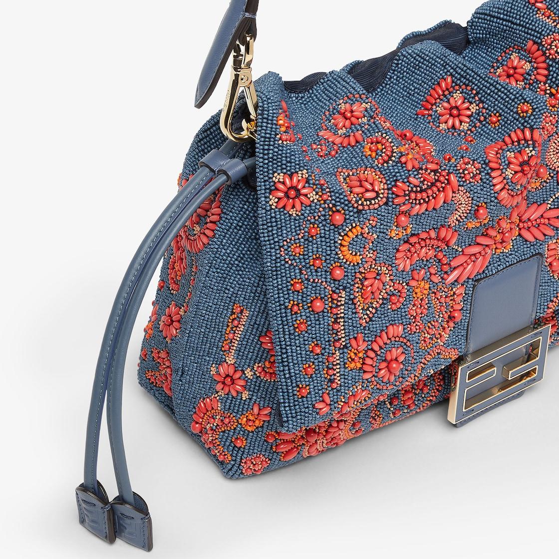 Mamma Baguette MediumBlue and red Coral Bandana embroidered bag Product Image