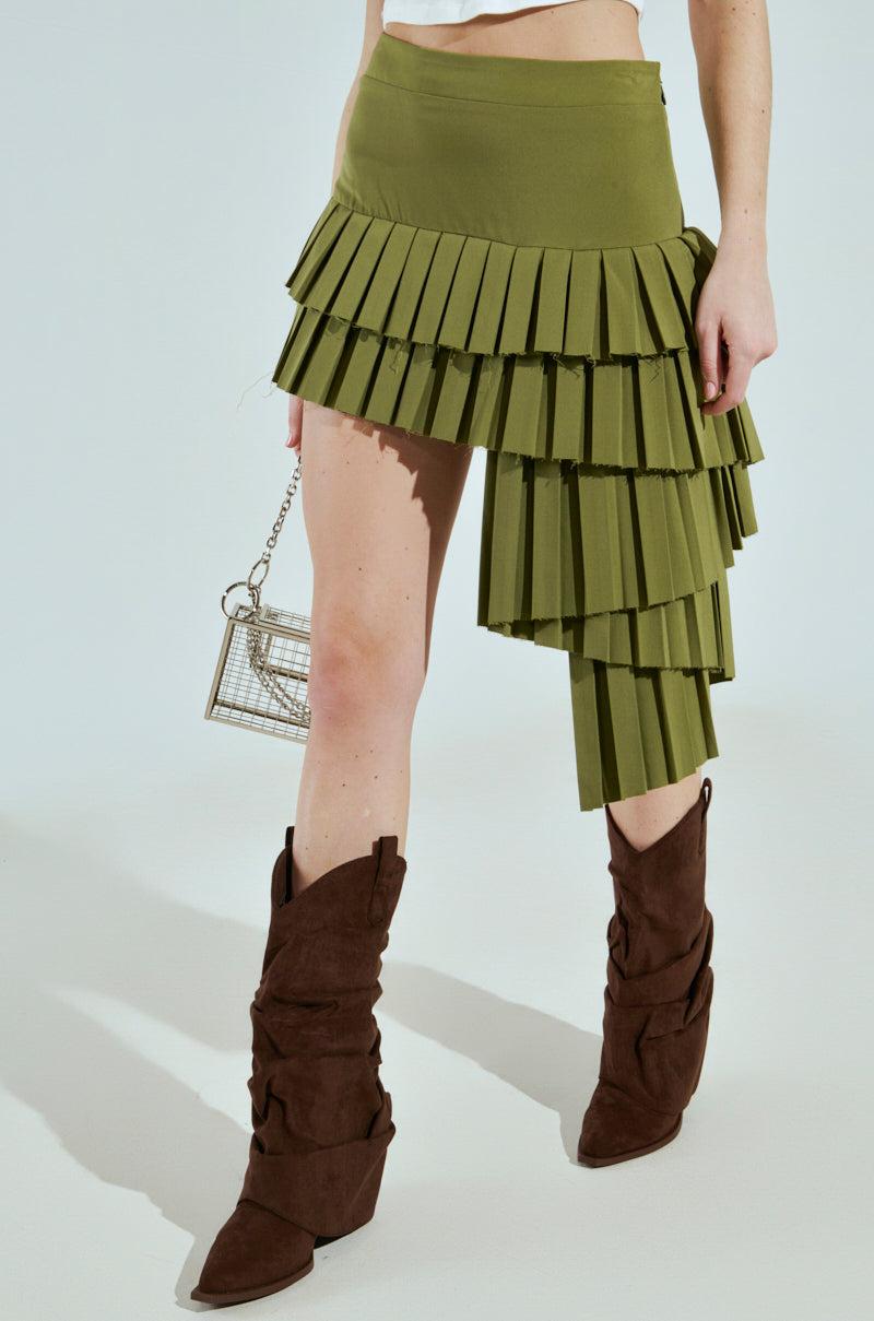 HUNTER PLEATED MINI SKIRT IN OLIVE Product Image
