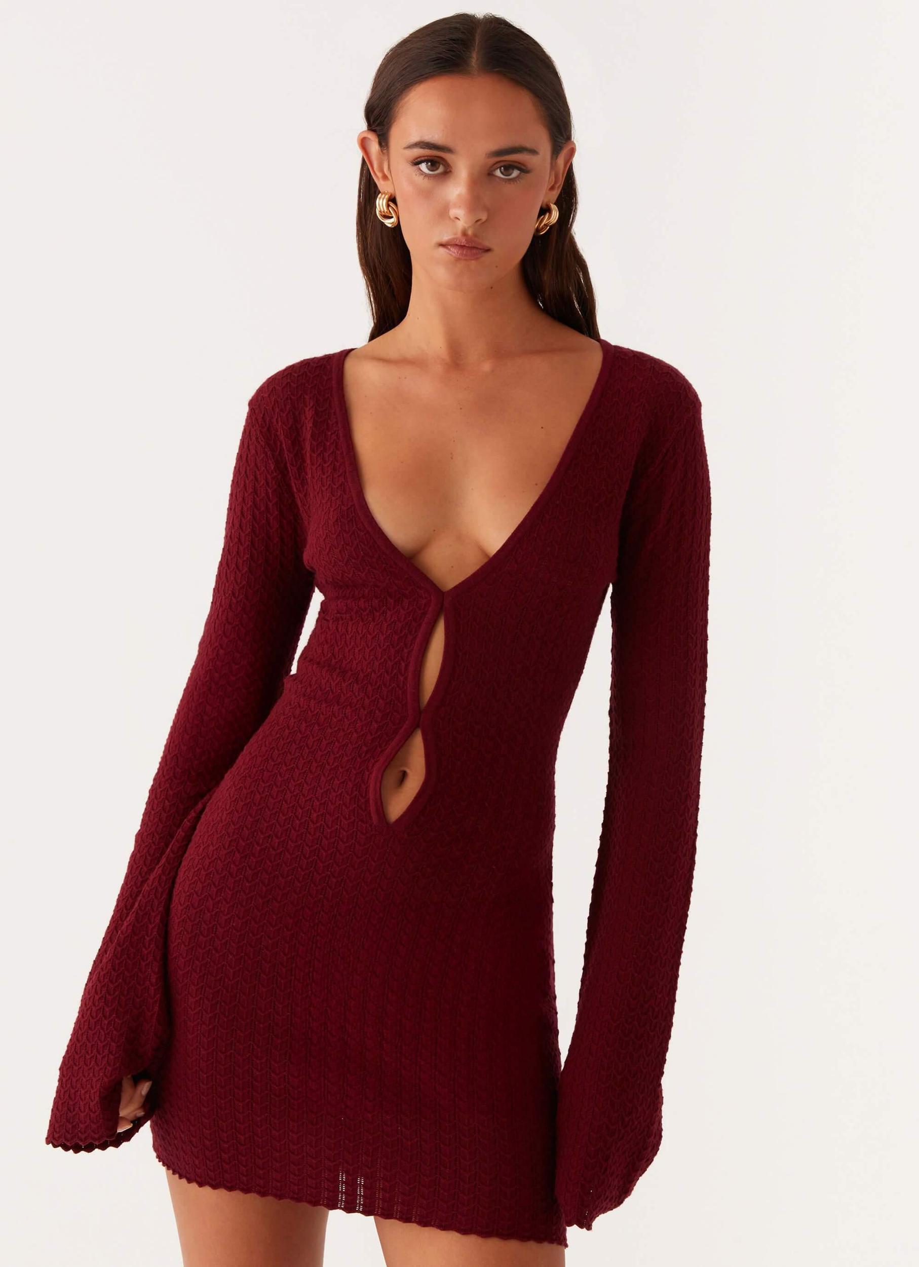 Lavelle Knit Mini Dress - Maroon Product Image