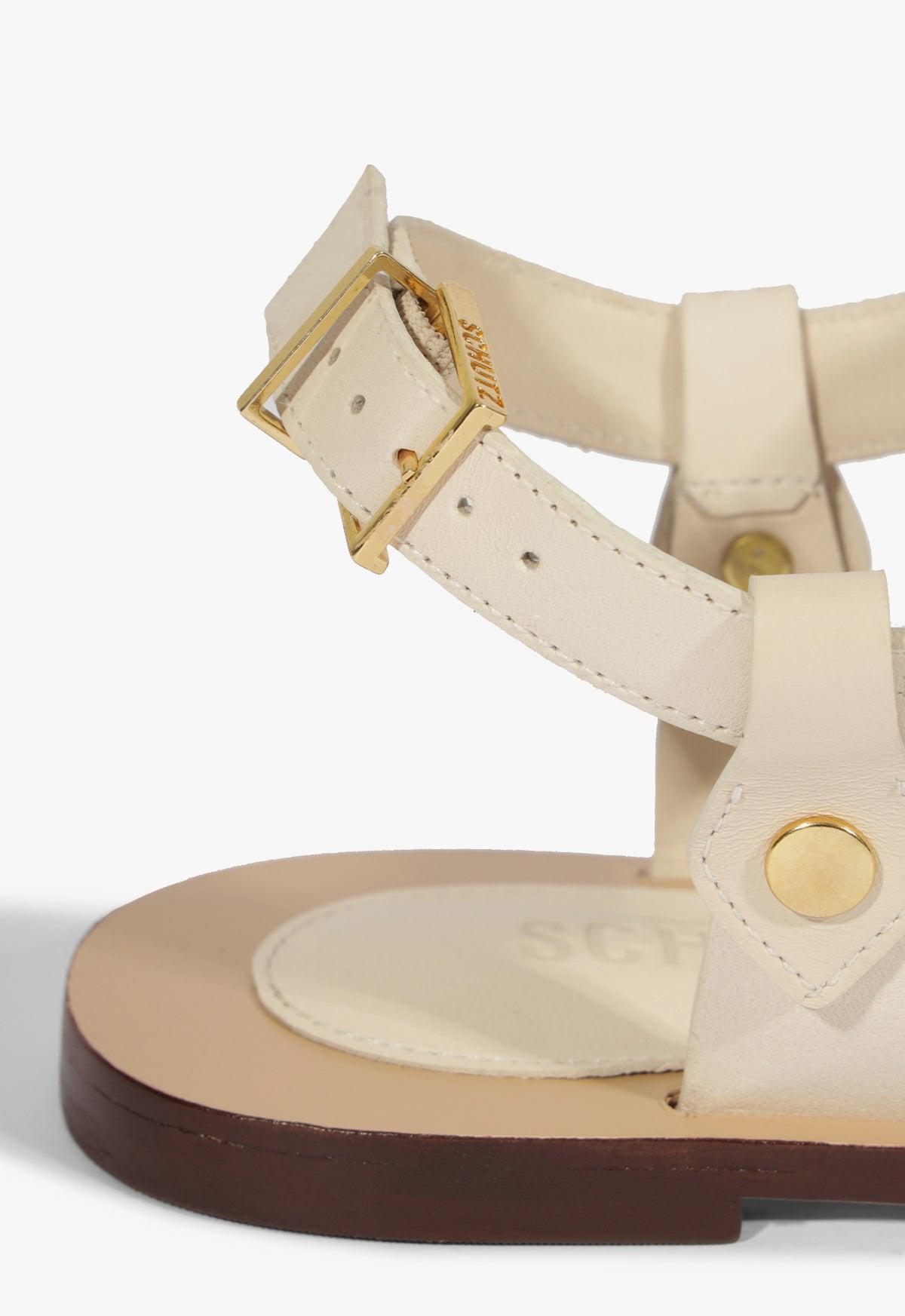 Stevie White Leather Flat Sandal Product Image