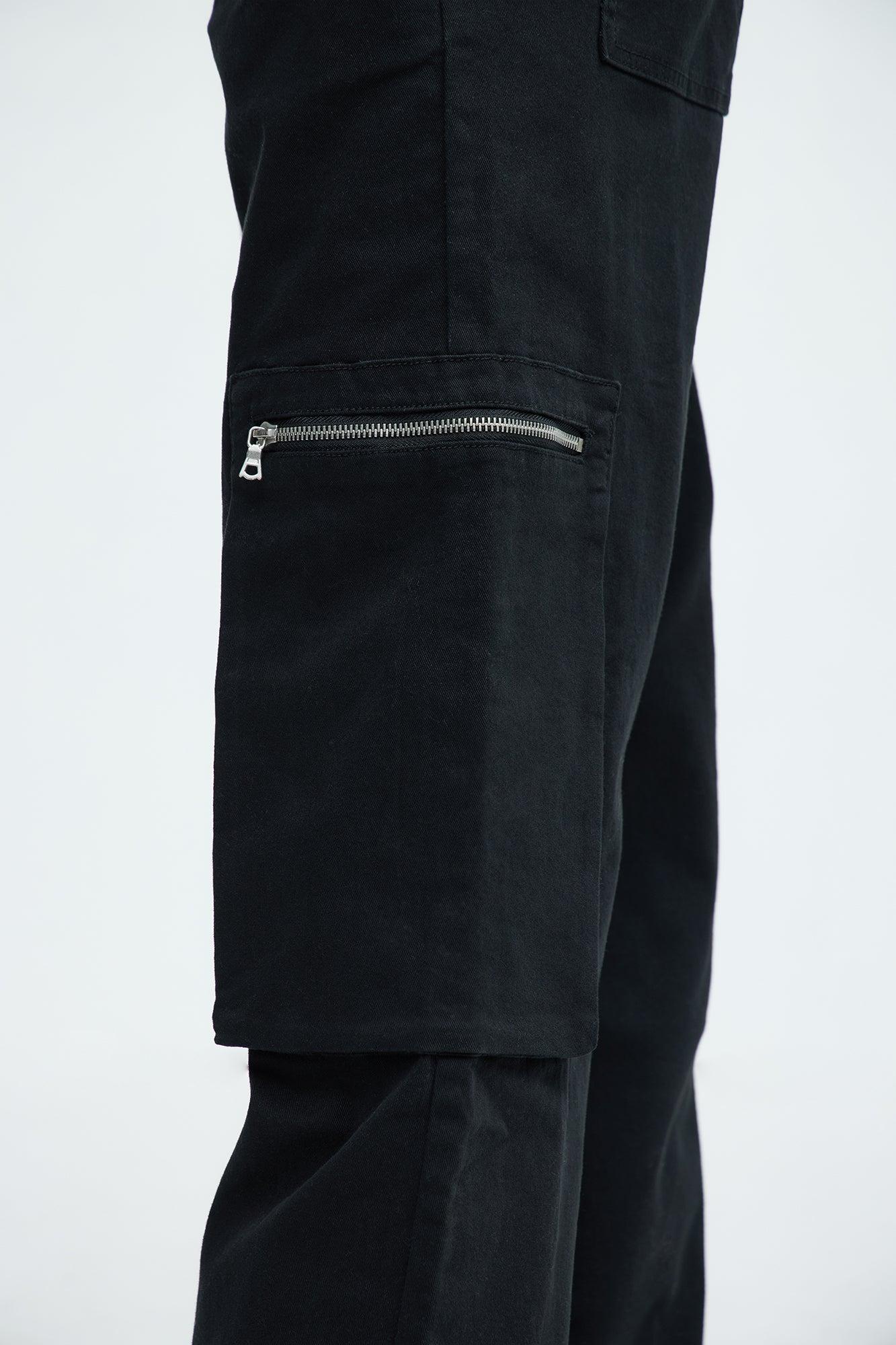 Squared Off Straight Cargo Pants - Black Product Image