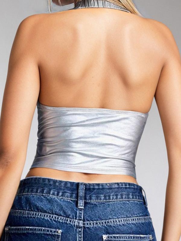 Backless Front Button Irregular Halter Vest Product Image