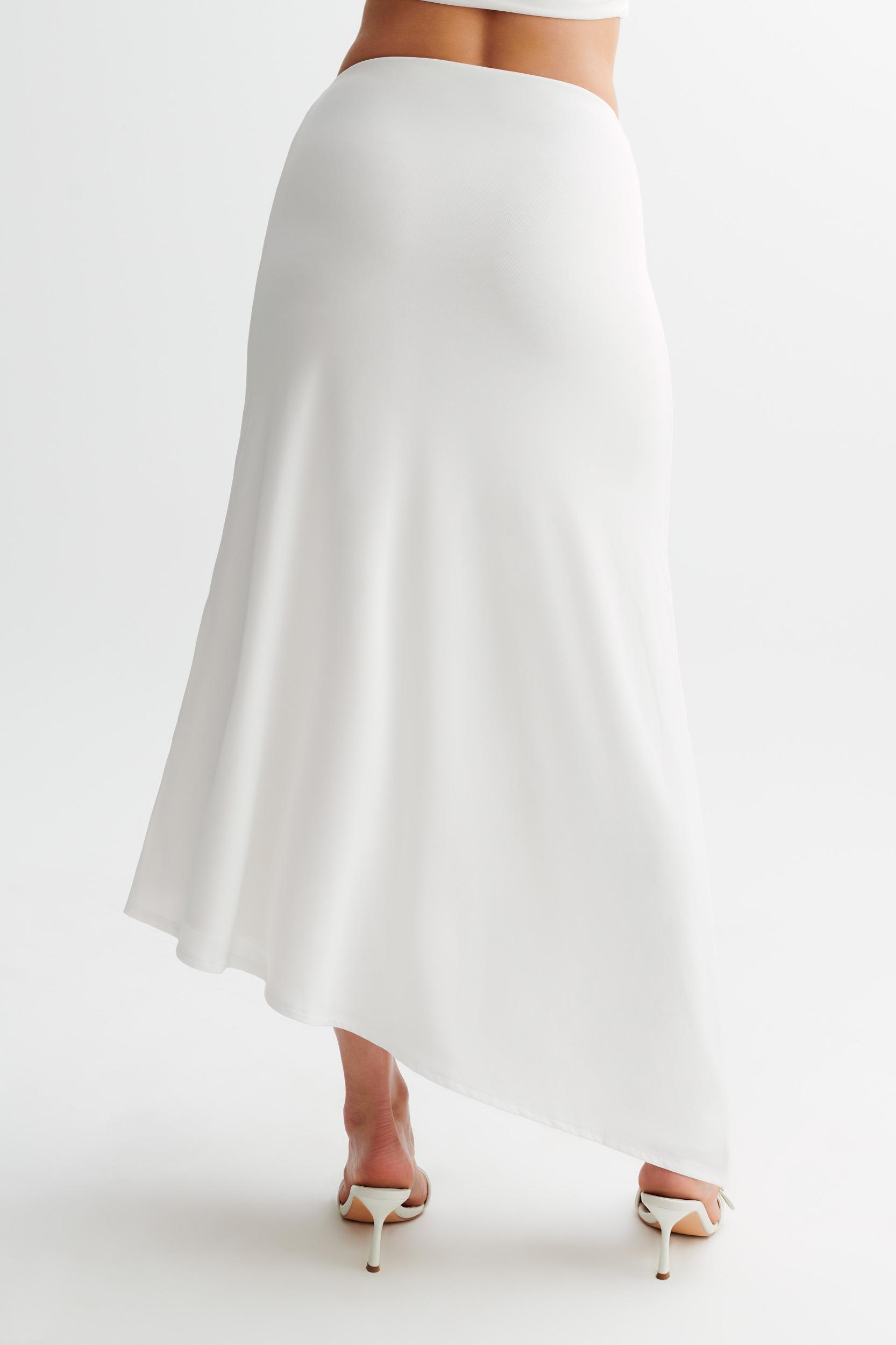 Bea Asymmetrical Slinky Maxi Skirt - White Product Image