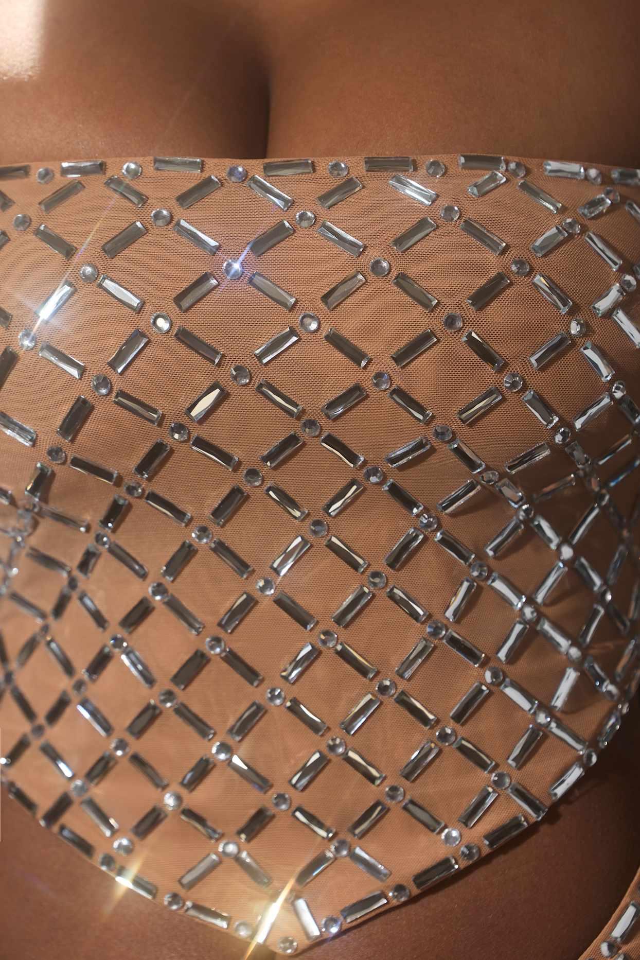 Embellished Asymmetric Crop Top in Almond Product Image