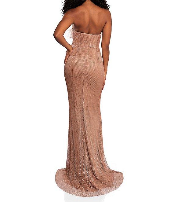 Terani Couture Strapless Sleeveless Feather Embellished Mermaid Gown Product Image