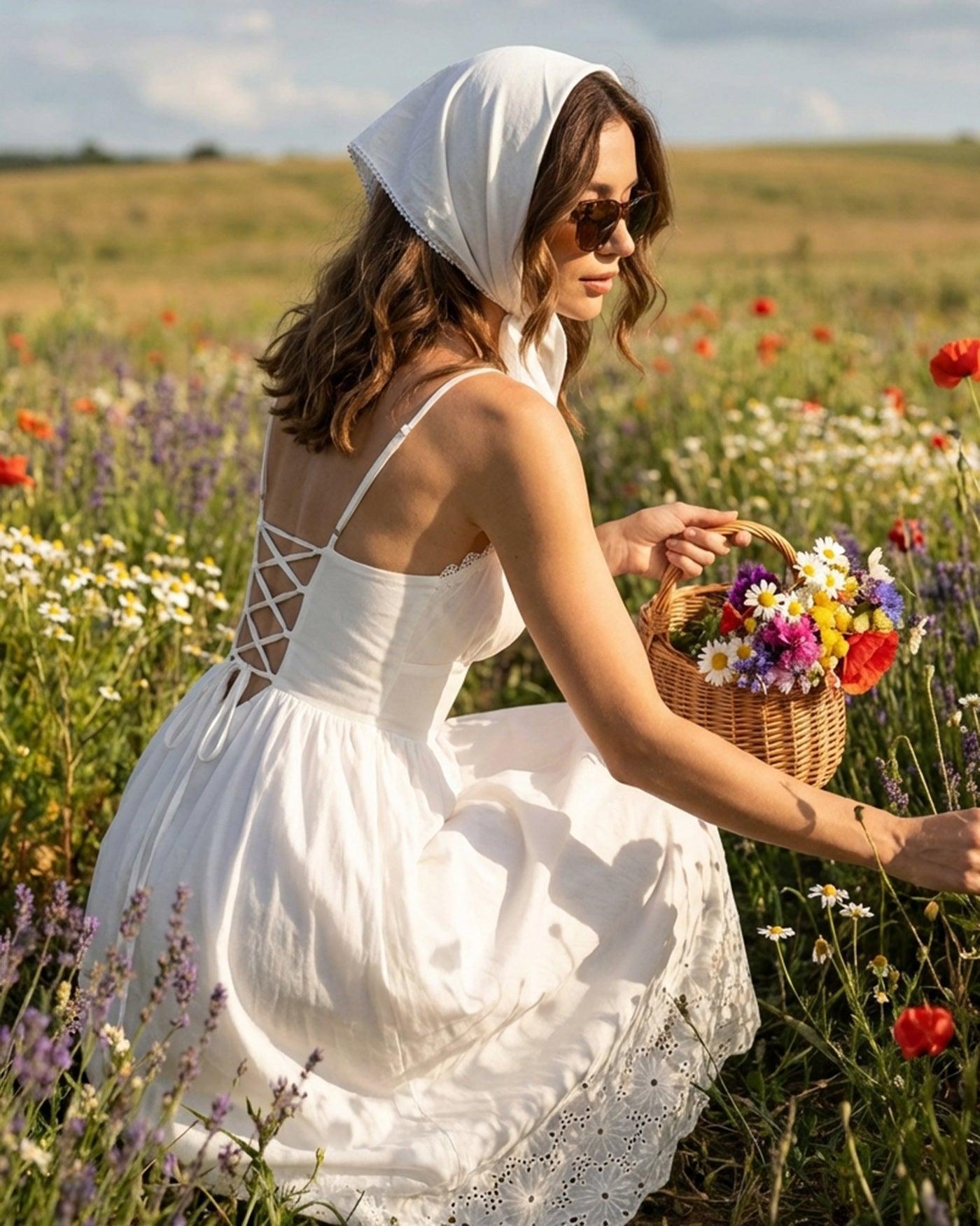White Lace X Cross Slip Midi Dress Product Image
