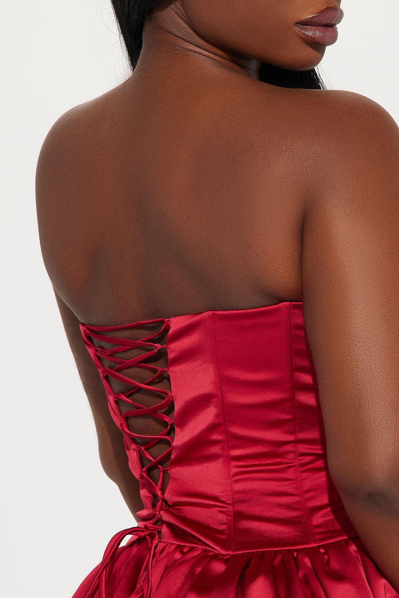 Sweet Like A Cherry Bubble Satin Mini Dress - Wine Product Image