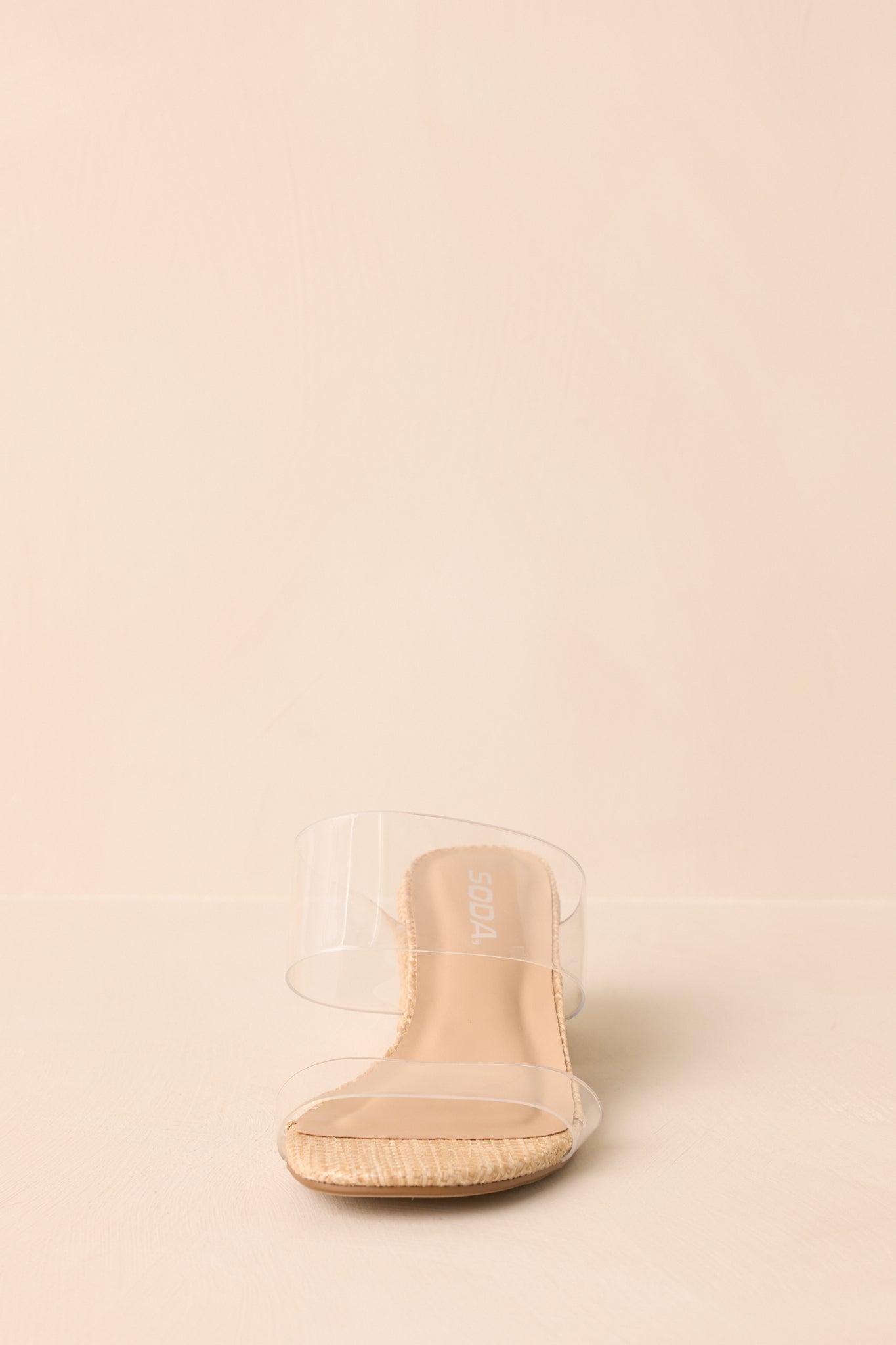 Just For Kicks Clear Natural Raffia Block Heels Product Image