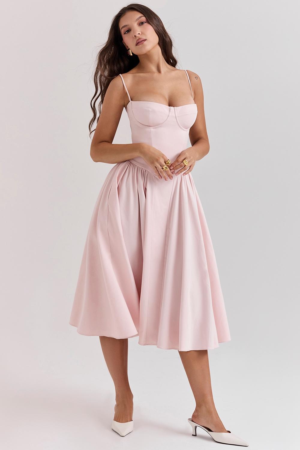 Samaria  ballerina pink twill corset midi dress Product Image