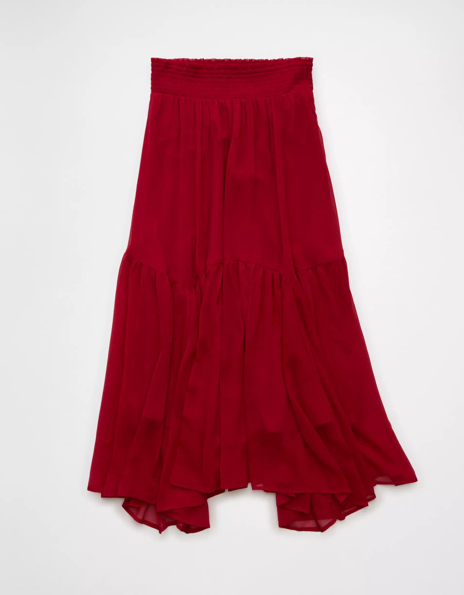 AE Smocked Handkerchief Hem Maxi Skirt Product Image