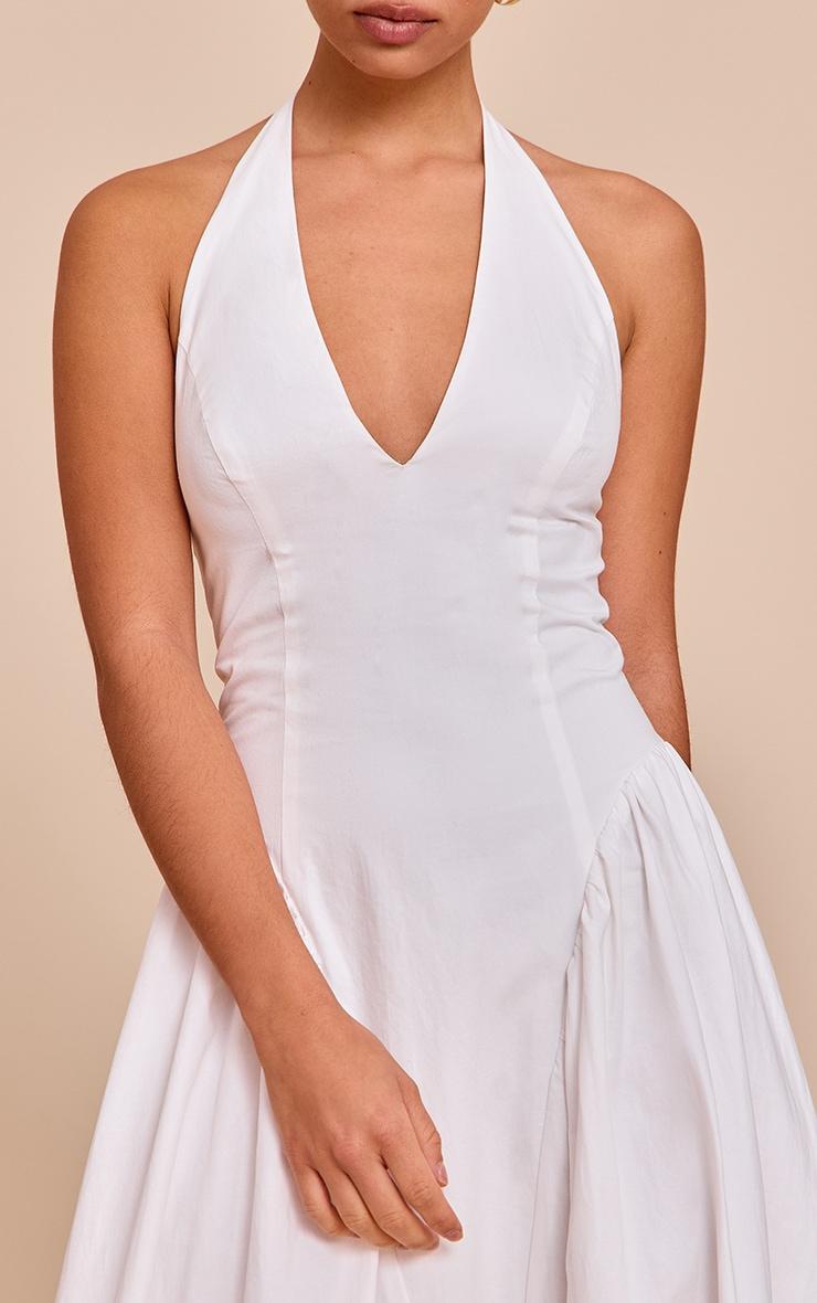 White Woven Halterneck Plunge Midaxi Dress Product Image