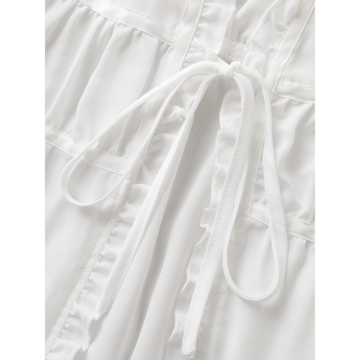 Plus Size Shirred Front-Tie Webbed Kimono Women Originalwhite Woven ribbon&lace trim Vacation Kimonos BloomChic 26/4X Product Image