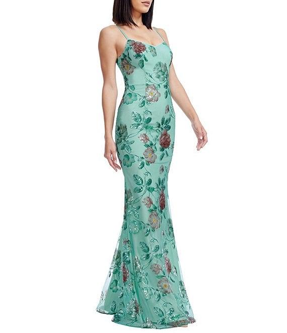 Dress the Population Giovanna V-Neck Sleeveless Floral Sequin Sheath Gown Product Image
