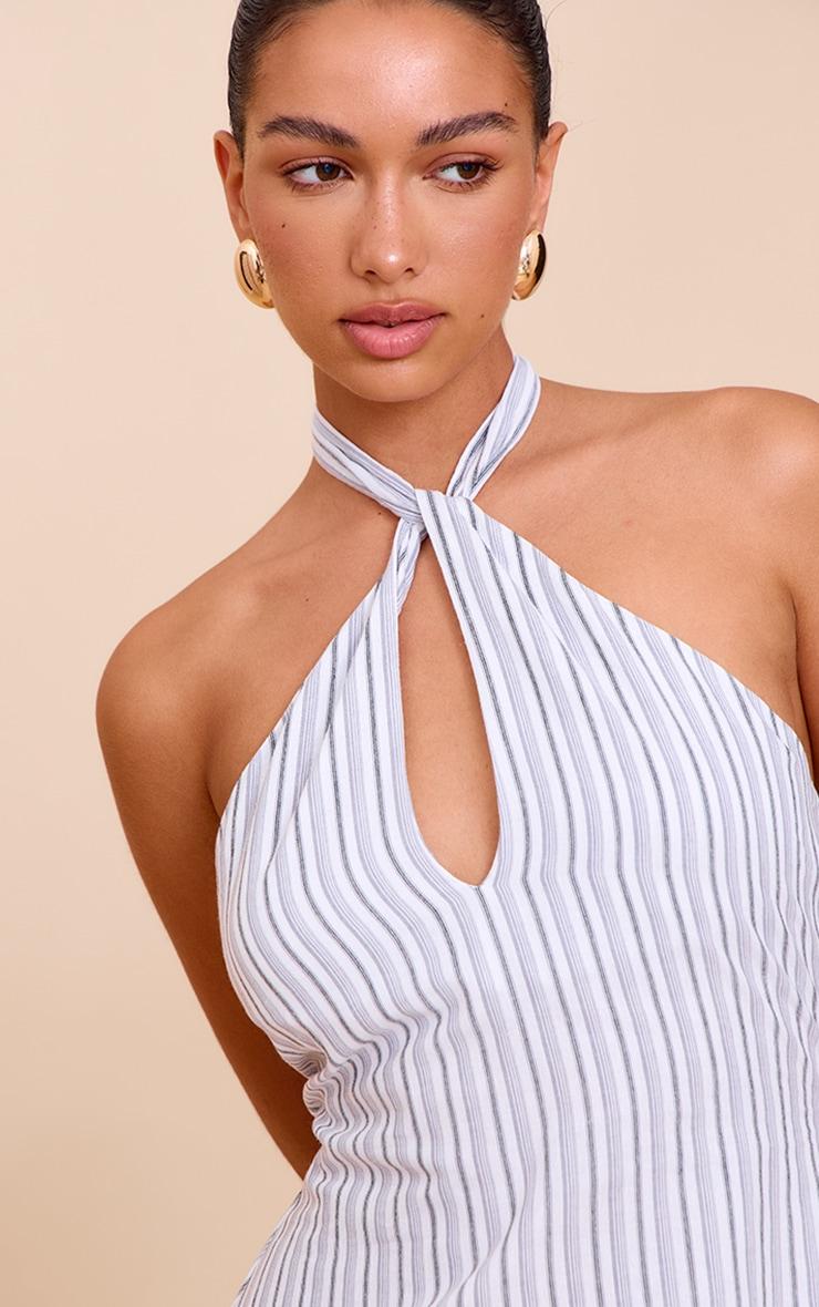 White Striped Halterneck Shift Dress Product Image