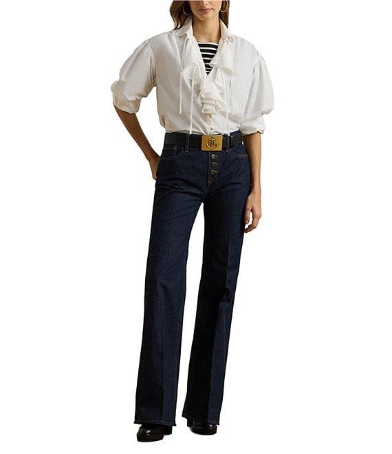 Lauren Ralph Lauren High Rise Button-Front Flared Jeans Product Image