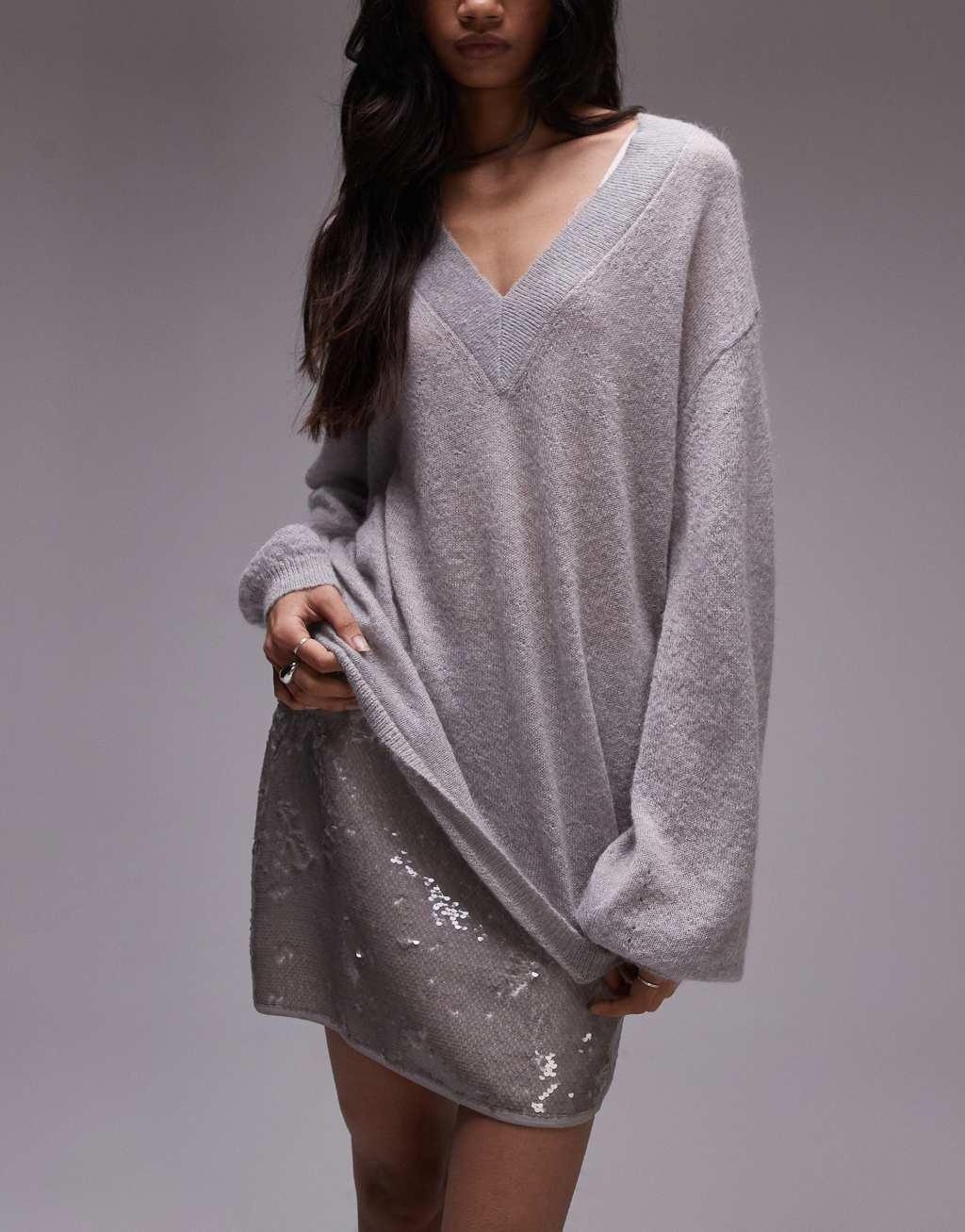 Topshop sequin micro mini in silver gray Product Image