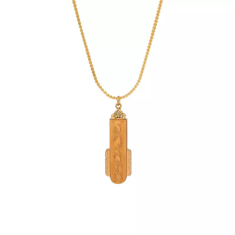 1928 14k Gold Dipped Art Deco Etched Glass Adjustable Necklace, Womens, Brown Product Image