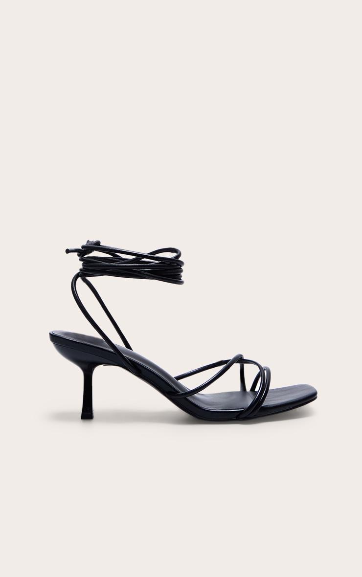Black Wide Fit Strappy Lace Up Low Heel Sandals Product Image
