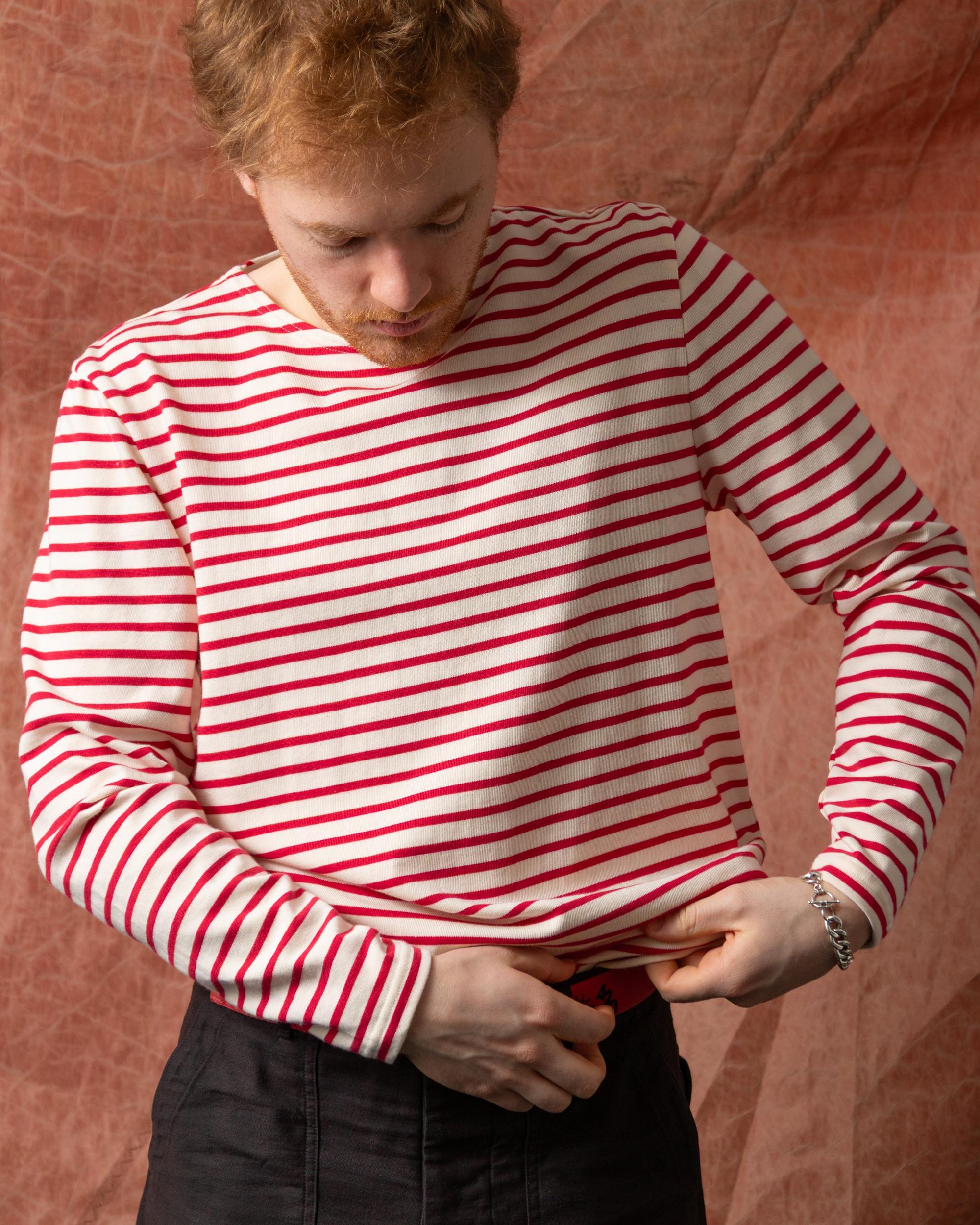 Men’s Breton Stripe Boatneck Tee in Off White/Red Product Image