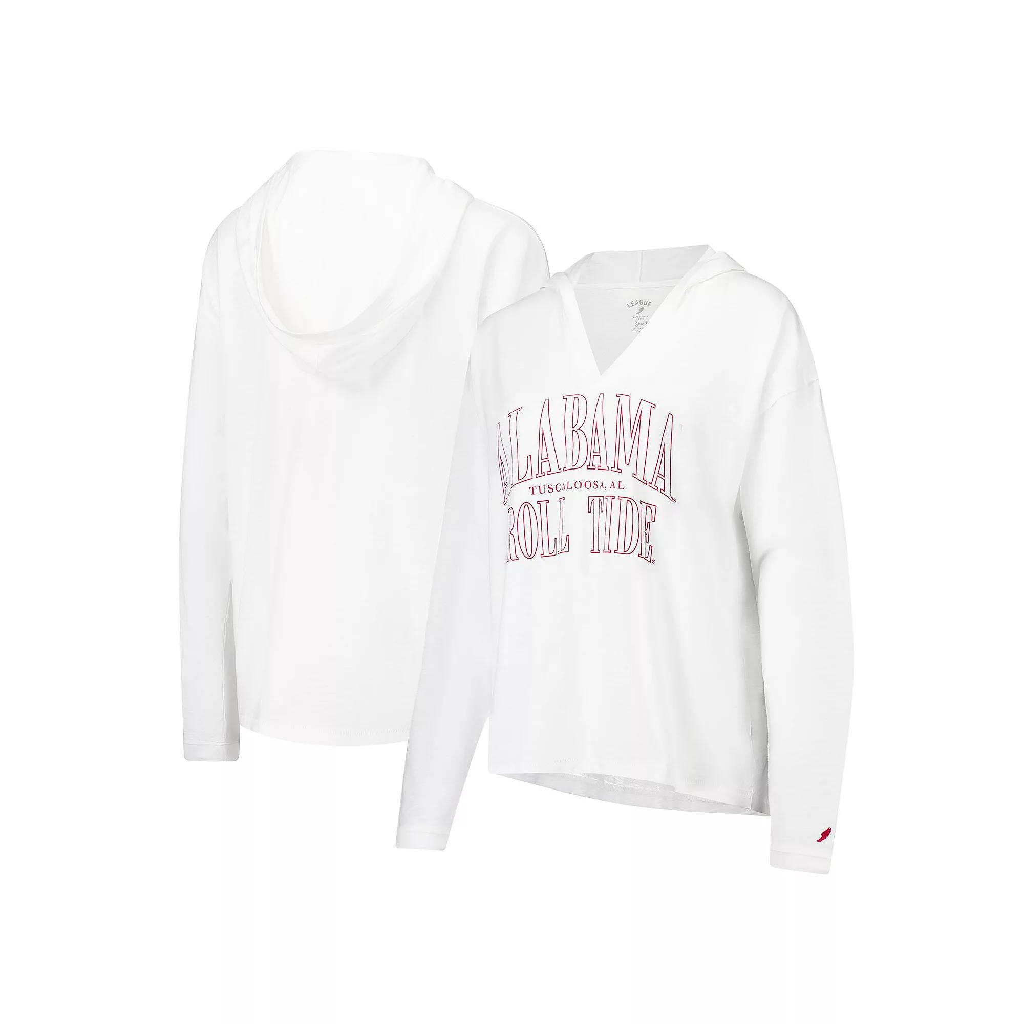 Women's League Collegiate Wear White Alabama Crimson Tide Slub Long Sleeve V-Neck Hoodie T-Shirt,  Product Image