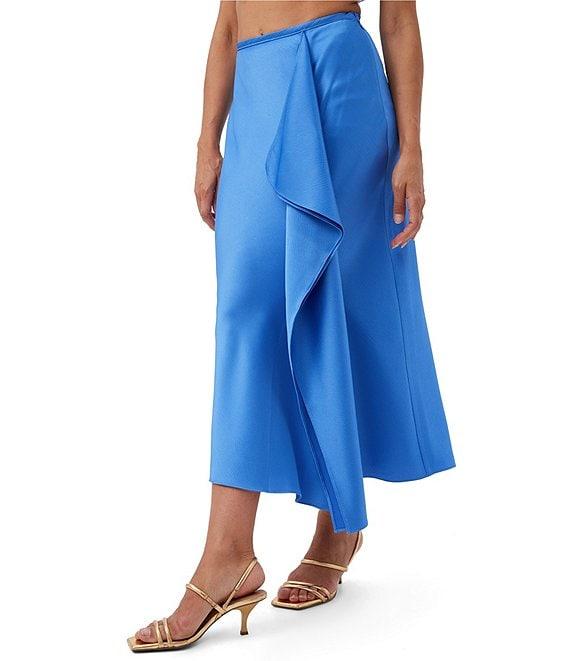 Trina Turk Sahel Satin Cascading Ruffle Midi Skirt Product Image